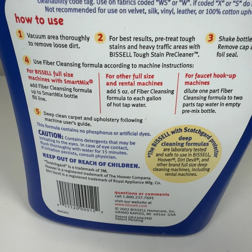 BISSELL FIBER‎ CLEANSING FORMULA  48 FL. OZ., CONTAINS SCOTCHGUARD